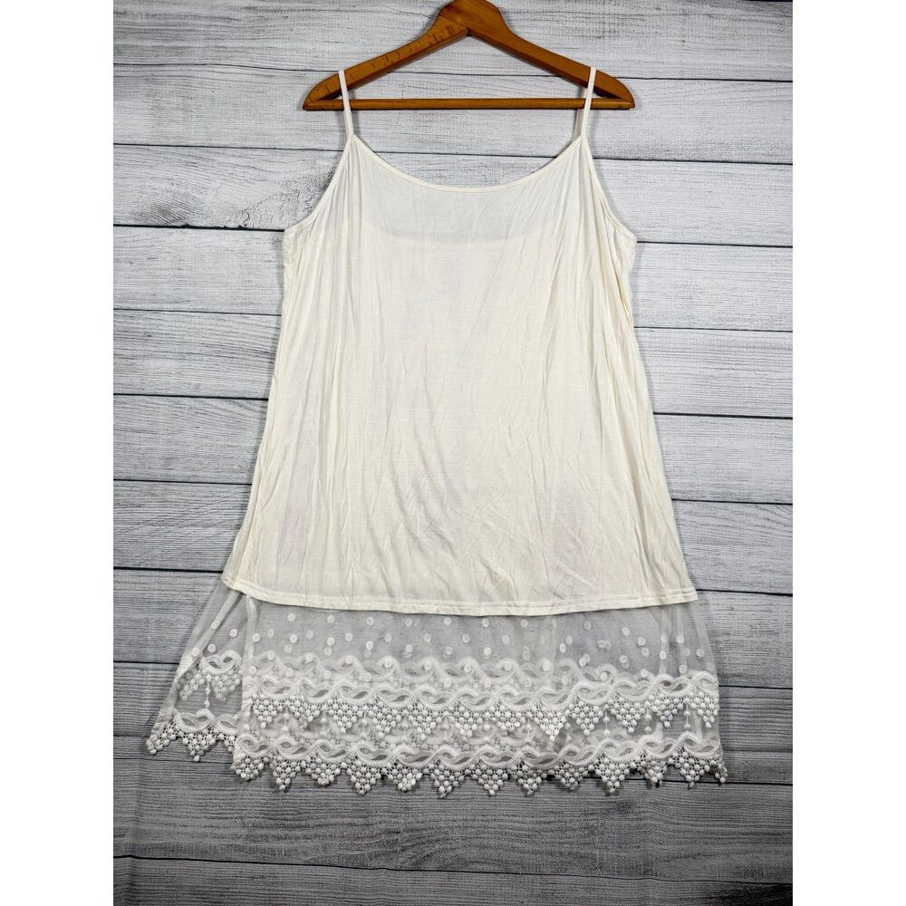 Womens 2X Ivory Lace Crochet Hem Longline Cami Tunic Tank Top Boho 4248